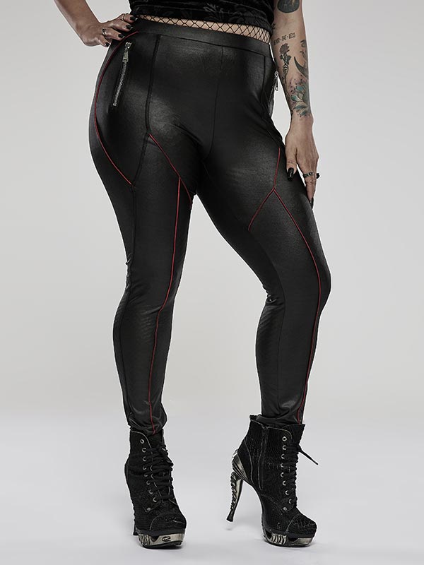 Plus-Size Goth Basic Leggings - Black & Red