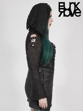 Plus-Size Punk Semi-Transparent Ripped Hoodie-Style Top 