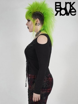 Plus-Size Punk Cracked Distressed Long Sleeve Top