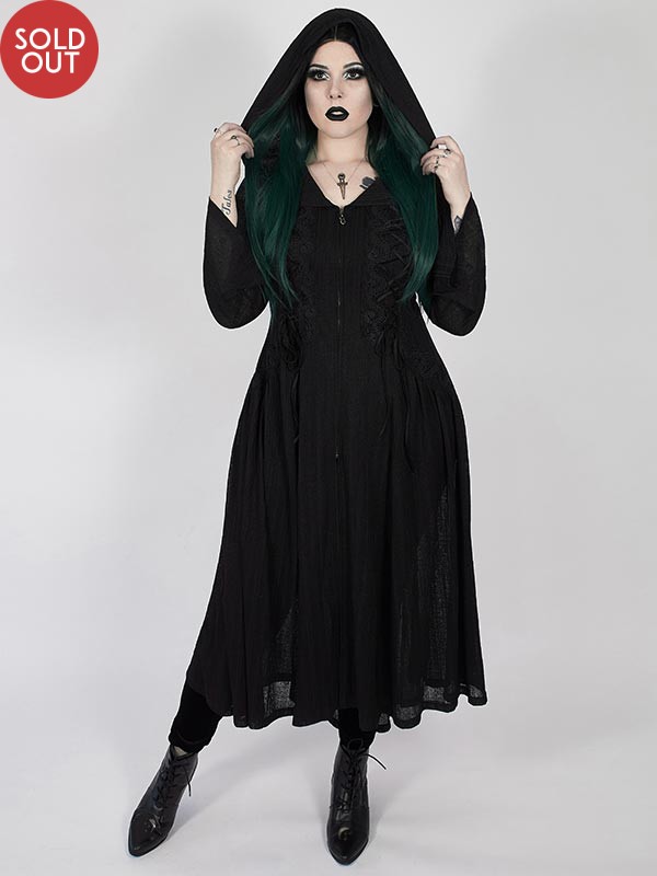 Plus-Size Gothic Dark Moon Long Coat - Black