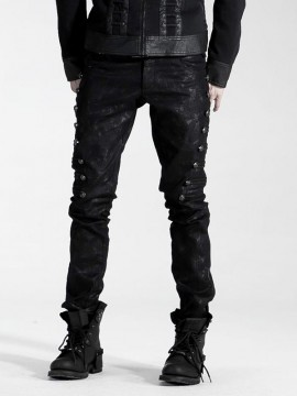 Mens Punk Military Style Embossed Dragon Rivet Jeans