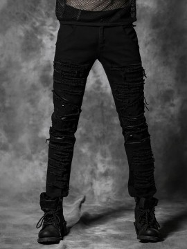 Mens Punk Torn Denim Pants