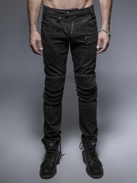 Mens Punk Black Denim Armour Jeans