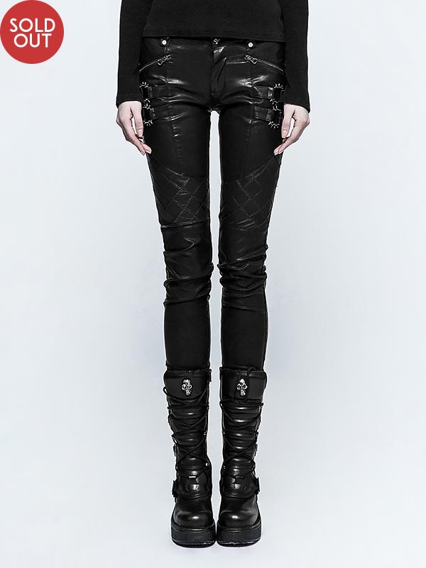 Punk Grid Pattern Leather Pant