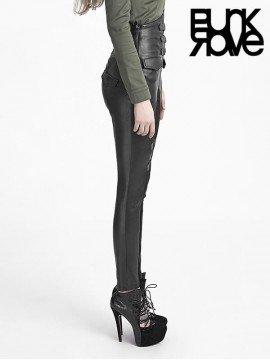 Gothic Military Style Super Elastic High Waist Leather Pant