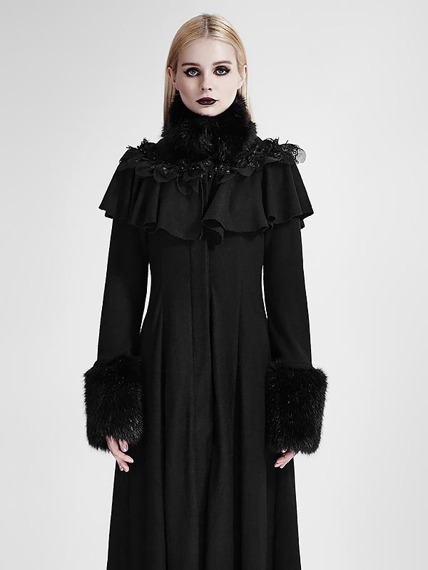 Gothic Lolita Fur Trimmed Long Coat