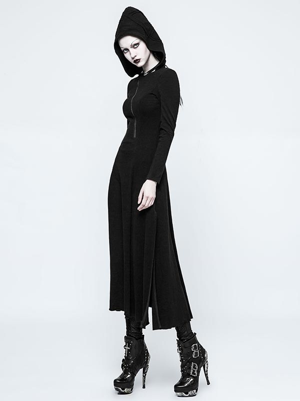 Gothic Spiderweb Witch Dress with Hood