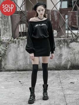 Daily Life - Off-The-Shoulder Punk Rave Sweater Dress