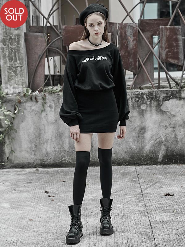 Daily Life - Off-The-Shoulder Punk Rave Sweater Dress