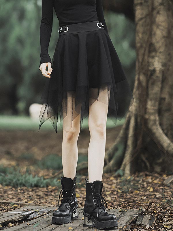 Daily Life Dark Mesh Skirt - Black