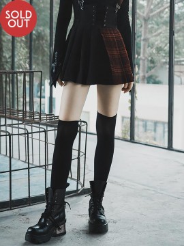 Daily Life Black & Red Plaid Suspender Belt Skirt