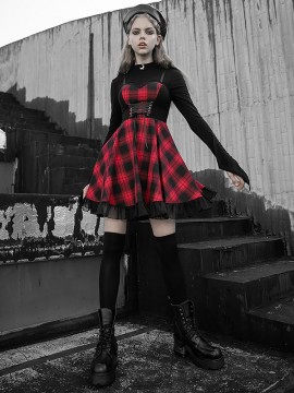 Daily Life - Black & Red Plaid Braces Dress