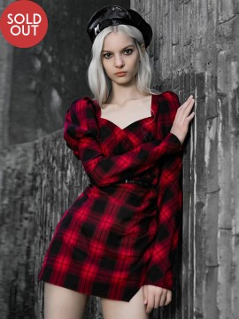 Daily Life Red & Black Plaid Princess Sleeve Dress