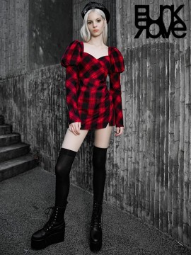 Daily Life Red & Black Plaid Princess Sleeve Dress