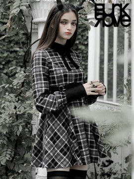 Daily Life Black & White Plaid Court Dress