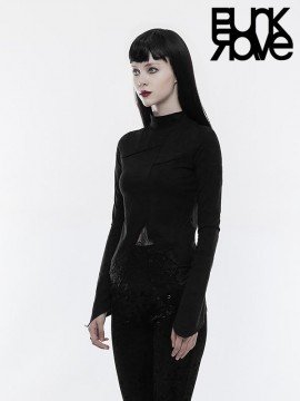 Gothic Lace Irregular Hollow-Out Long Sleeve T-Shirt