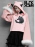 Daily Life Cat Print Fur Trim Hoodie - Pink