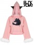 Daily Life Cat Print Fur Trim Hoodie - Pink