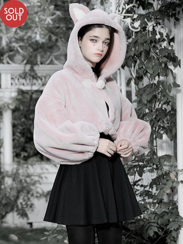 Daily Life Little Bunny Bear Short Hoodie Jacket - Pink