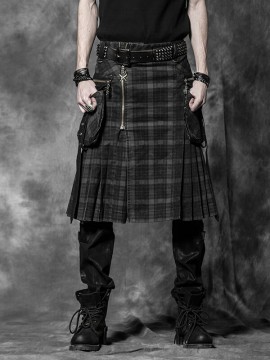 Mens Punk Plaid Kilt - Brown