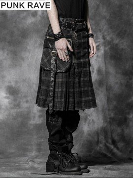 Mens Punk Plaid Kilt - Brown