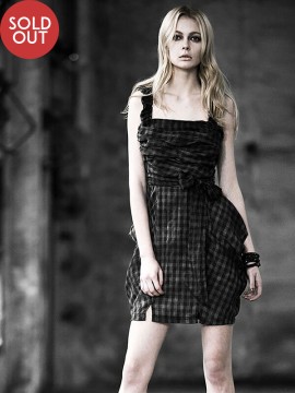 Checkered Gingham Sling Dress - Black
