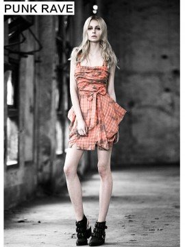 Checkered Gingham Sling Dress - Orange