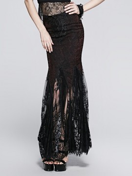 Gothic Wine Red Embroidered Lace Fishtail Skirt