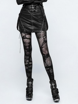 Punk Black Leather Half Skirt