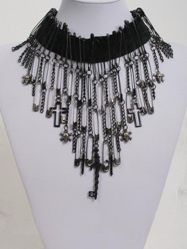 Gothic Safety Pin & Skull Cross Necklace