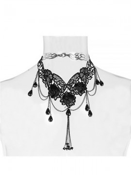 Gothic Flower Teardrop Beading & Embroidery Necklace