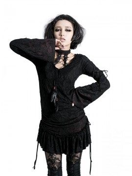 Gothic Lace T-Shirt Dress - Black & Red Rose