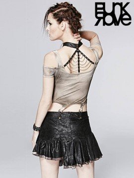 Skull Chain Link Spider Web Crop Top - Apricot 