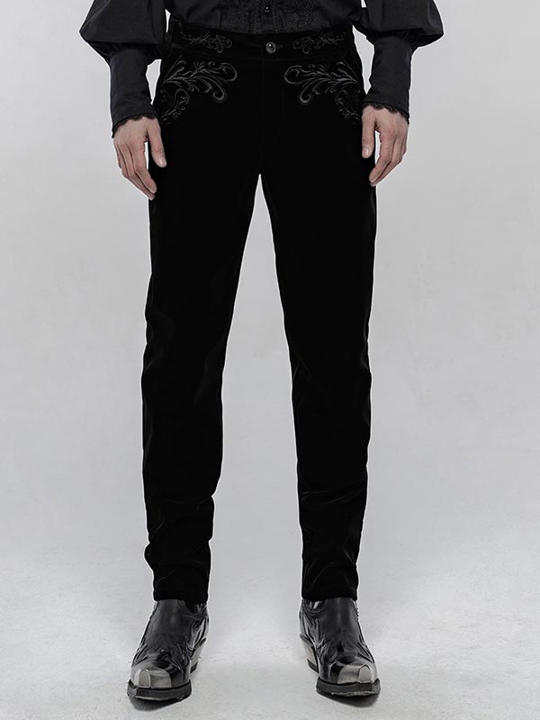 Mens Exquisite Gothic Embroidered Pants
