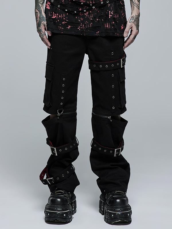 Mens Punk Two-Wear Spiked Metal Rivets Pants
