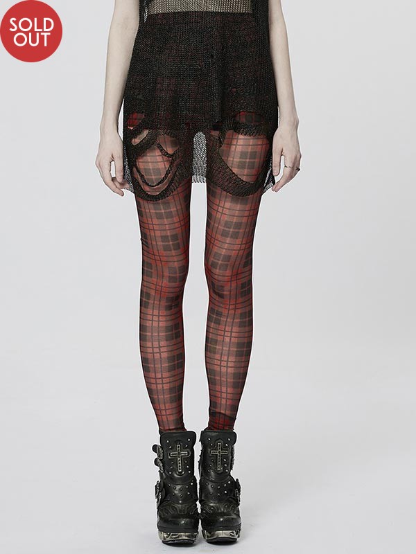 Punk Cross Patch Leggings - Black & Red