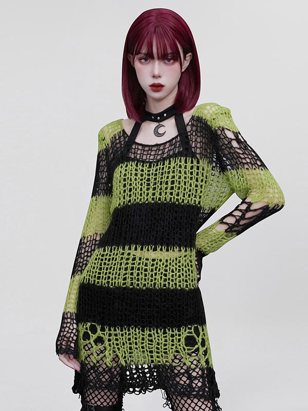 Punk Black & Green Decayed Sweater