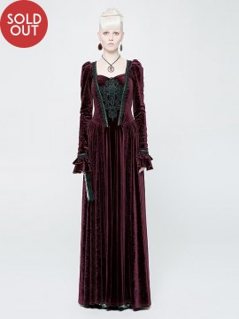 Gothic Victorian Red Velvet Long Dress