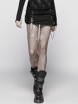 Steampunk Asymmetric Short Black Skirt