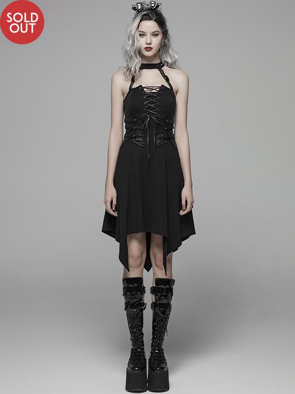 Dark Punk Spiked Collar Short Dress