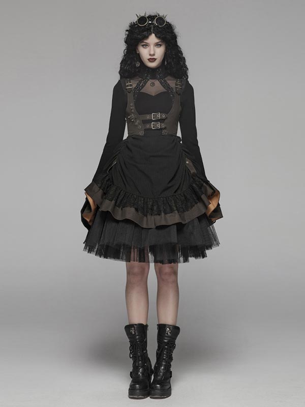 Steampunk Lolita Harness Dress - Black & Coffee