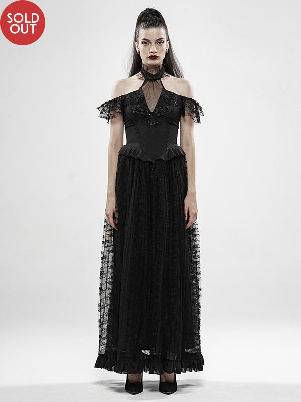 Gothic Off The Shoulder Gorgeous Lace Dress - Black