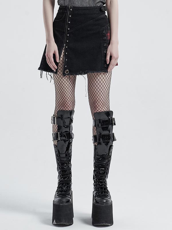 Punk Rough Plaid Skirt