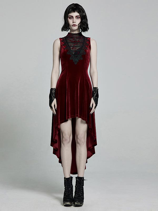 Gothic Retro Sleeveless Dress - Red