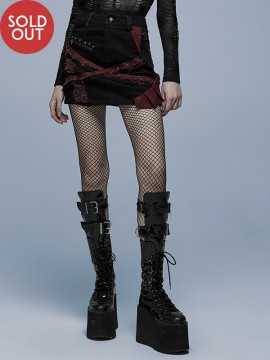 Gothic Black & Red Plaid Distressed Skirt