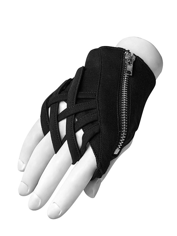 Punk Cross Finger Black Gloves