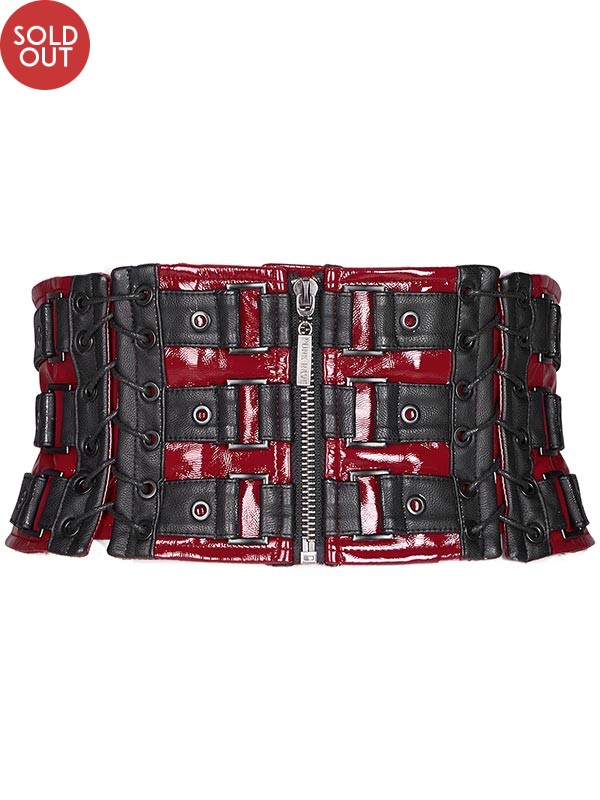 Love and Imprisonment Heavy Metal Leather Waistband Corset - Red & Black