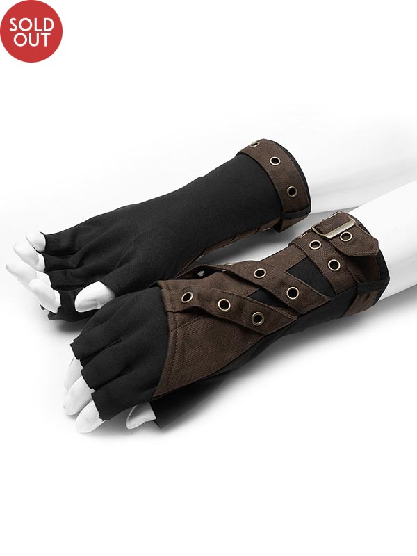 Mens Fake Two-Piece Steampunk Gloves