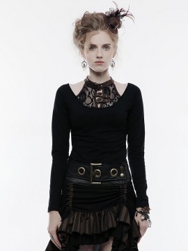 Steampunk Adjustable Leather Strap Long Sleeve Top