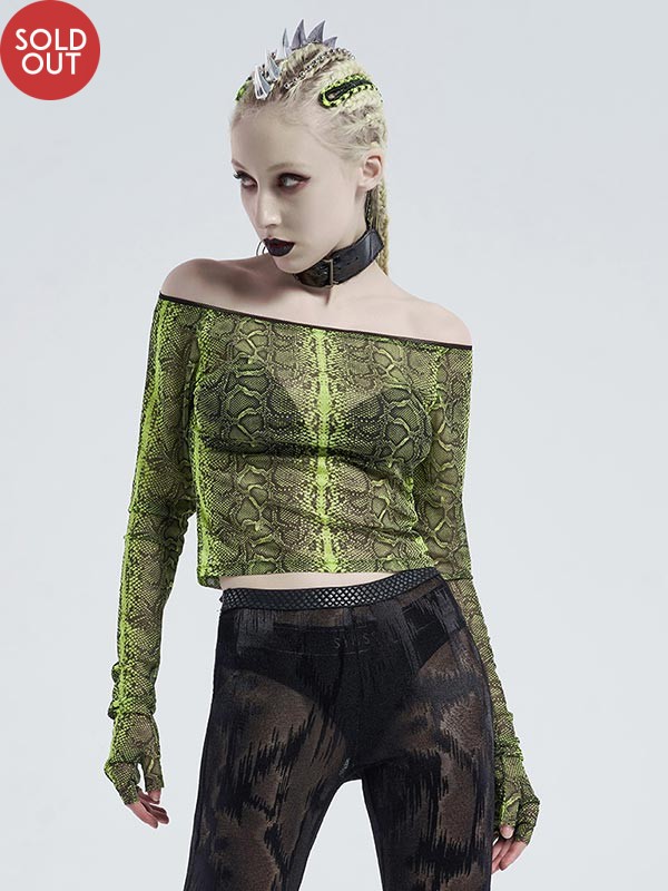 Punk Off-The-Shoulder Cobweb Serpent  Top - Green